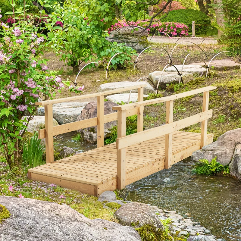 Outsunny 7' Garden Bridge Wooden Footbridge for Backyard Ponds, Creeks, Streams, Natural