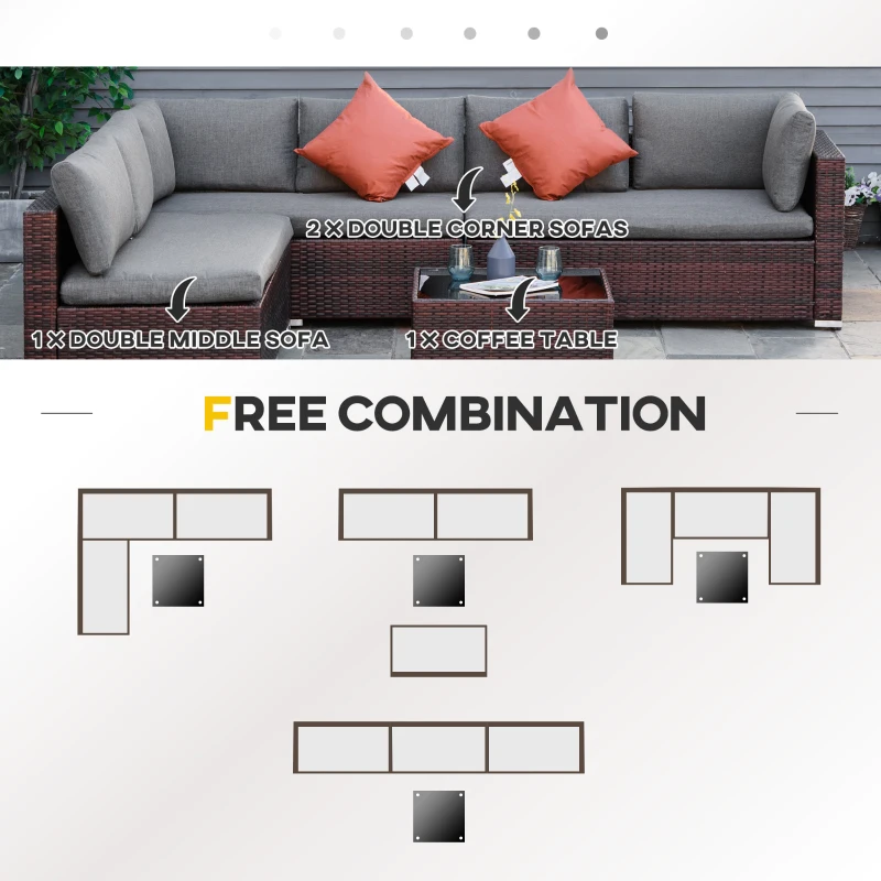 Outsunny 4-Piece Patio Furniture Sets Outdoor Wicker Conversation Set PE Rattan Sectional sofa set with Tempered Glass Coffee Table and Cushions for Backyard and Garden, Brown