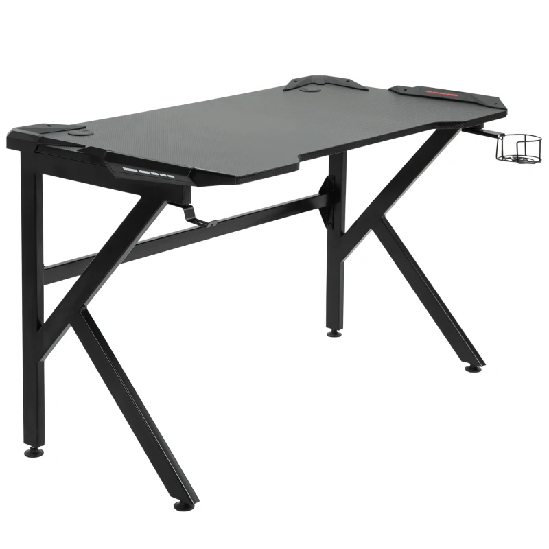 HOMCOM 47" Gaming Desk, Home Office Computer Table Workstation with Cup Holder, Headphone Hook, Black
