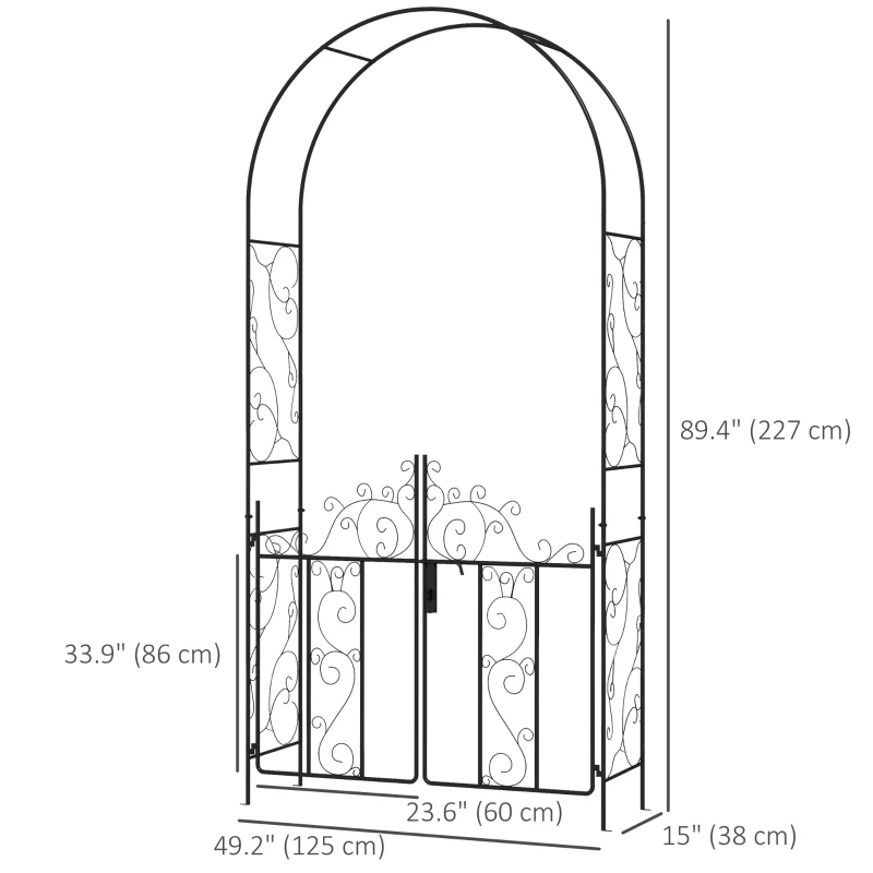 Outsunny Metal Garden Arch with Gate, Garden Arbor Trellis for Climbing Plants, Roses, Vines, Wedding Arch, Black