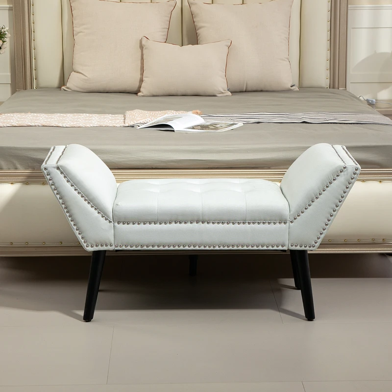 HOMCOM Modern Upholstered Bench, End of Bed Bench for Bedroom, Hallway Bench with Arms and Nailhead Trim