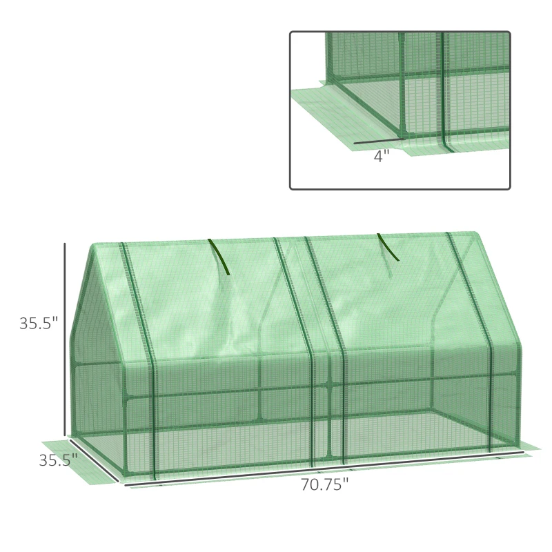 Outsunny 6' x 3' x 3' Mini Greenhouse with Zippered Doors & Roll-up Windows, Portable Plant Hot House with Durable PE Cover, Water Resistant, UV Protected for Outdoor Flowers, Vegetables, Green