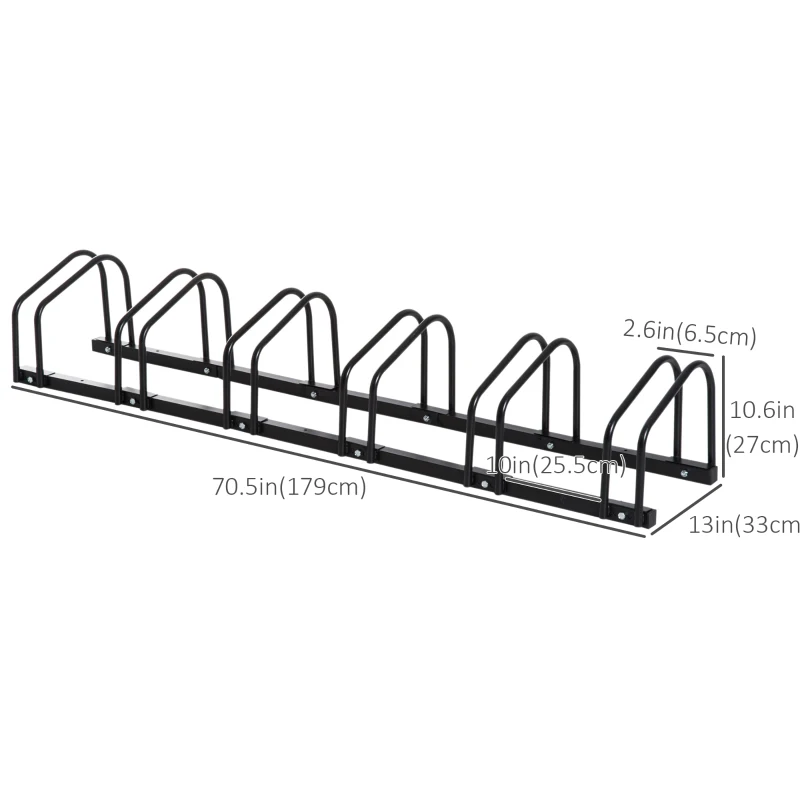 HOMCOM 6-Bike Bicycle Floor Parking Rack Cycling Storage Stand Ground Mount Garage Organizer for Indoor and Outdoor Use Black