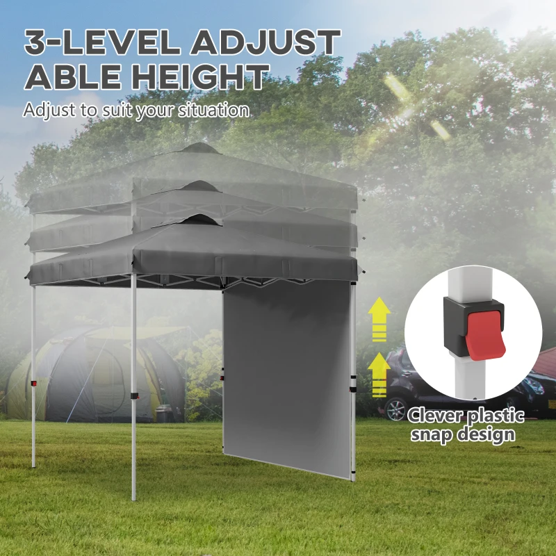 Outsunny 8 x 8 Pop Up Canopy with 1 Sidewall, Carry Bag and 4 Sand Bags, Height Adjustable Instant Sun Shelter, Dark Grey