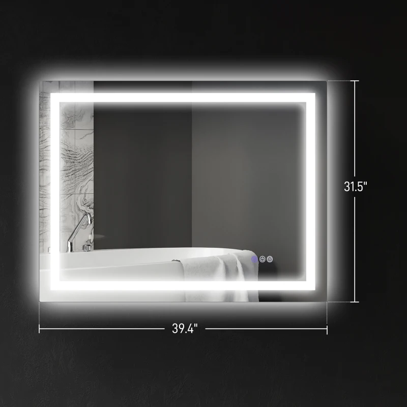 HOMCOM Dimmable Bathroom Mirror with Lights, 39" x 32" Backlit/Front Lit LED Mirror, Anti-Fog, Memory, Infinite Color Temp
