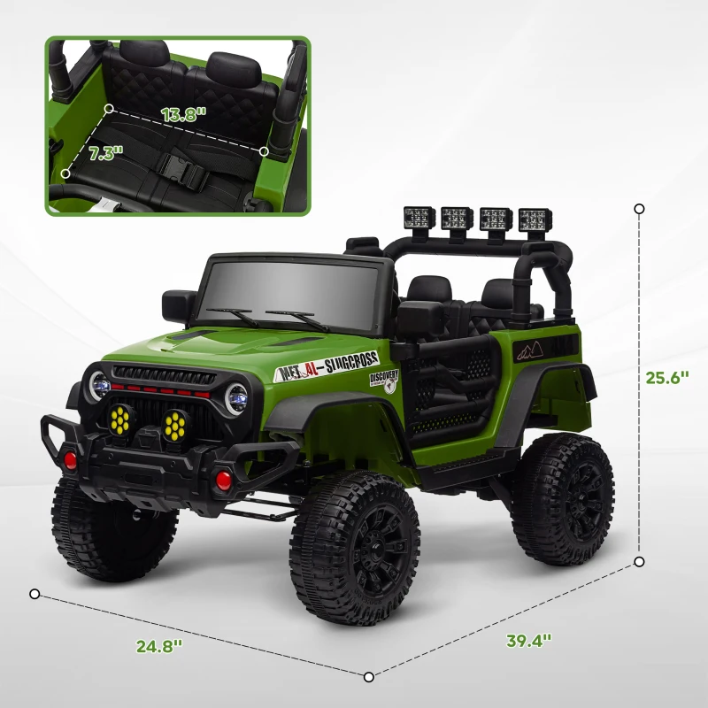 Qaba 12V Battery Powered Ride on Car, Ride on Truck w/ Remote, 4 Suspension Wheels, Music Horn Lights, Green