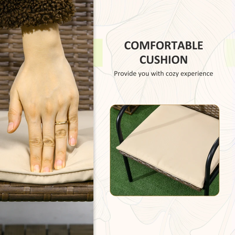 Outsunny 3 Pieces Outdoor Wicker Furniture Set with Soft Cushions Tempered Glass Coffee Table for Garden, Backyard, Khaki