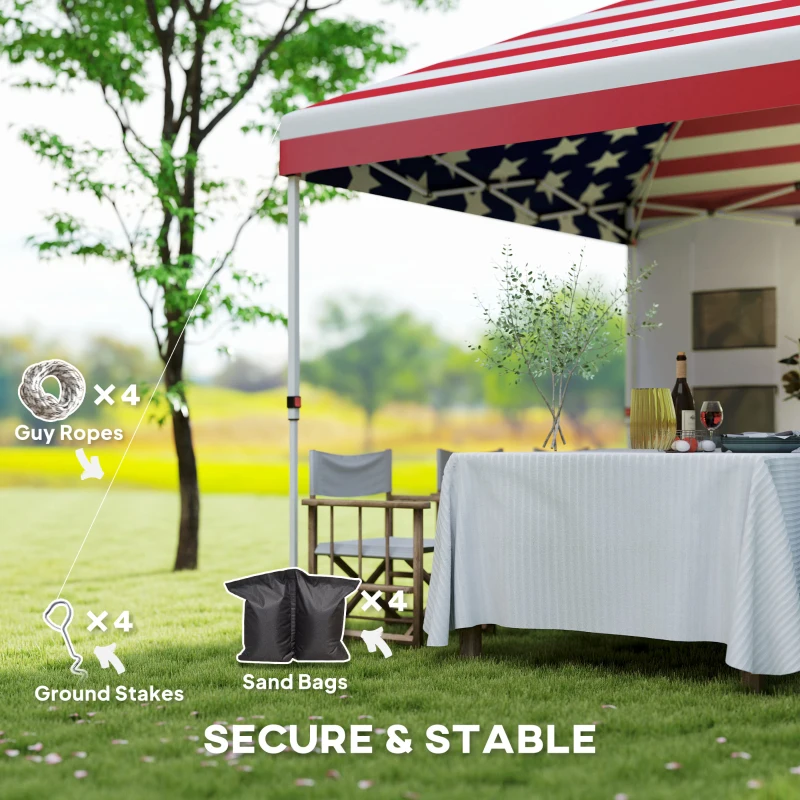 Outsunny 10' x 10' Pop Up Canopy Tent w/ Sidewall, Height Adjustable Instant Sun Shelter w/ Storage Pockets, American Flag Print