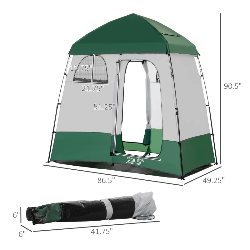 Outsunny Two Room Pop Up Shower Tent with Shower Bag, Floor and Carry Bag, Green