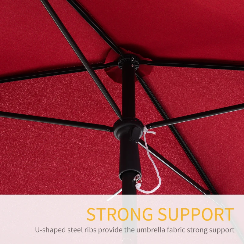 Outsunny 6.5x4ft Rectangle Patio Umbrella Aluminum Tilt Adjustable Garden Parasol Sun Shade Outdoor Canopy Red