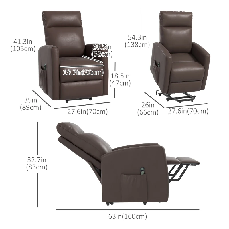 HOMCOM Power Lift Recliner Chair with Remote Control Side Pocket for Living Room Home Office Study Brown