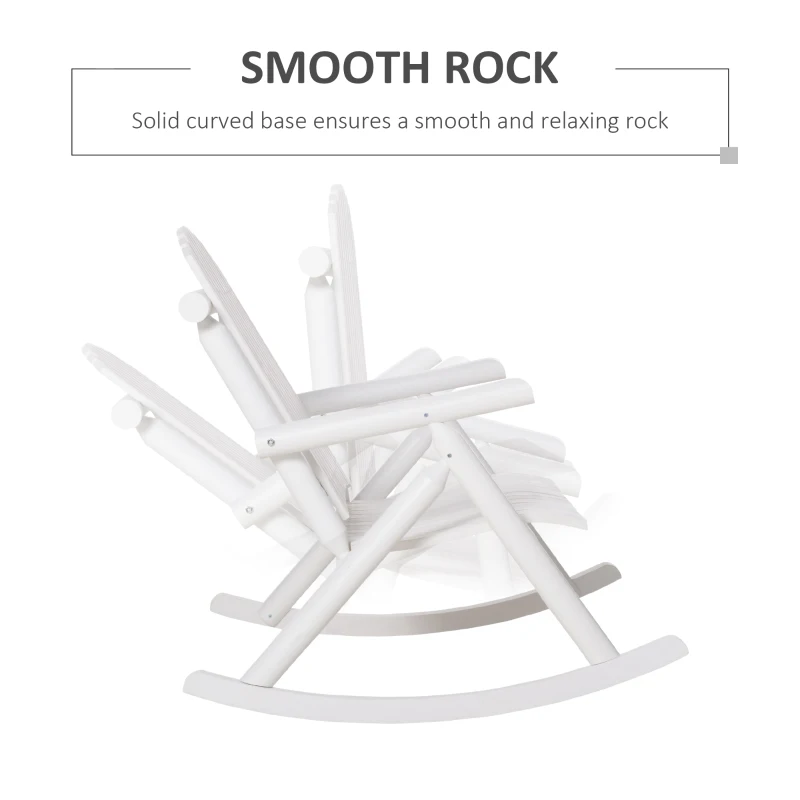 Outsunny Outdoor Wooden Rocking Chair, Double-Person Rustic Adirondack Rocker with Slatted Seat, High Backrest, Armrests for Patio, Garden and Porch, White