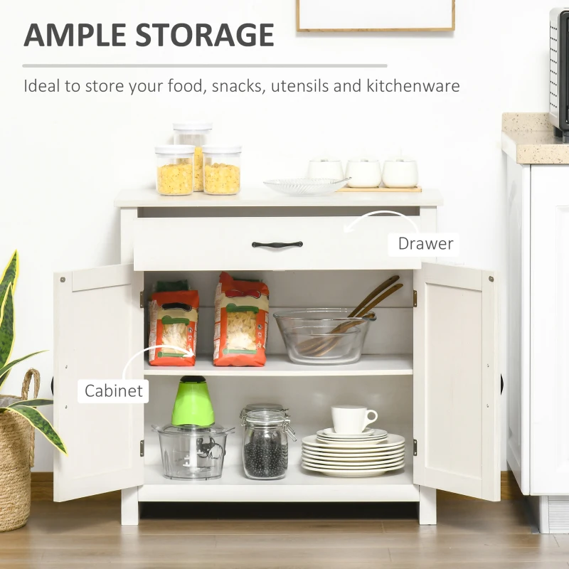 HOMCOM Farmhouse Sideboard Buffet Cabinet, Storage Cabinet with Barn Doors, Distressed White