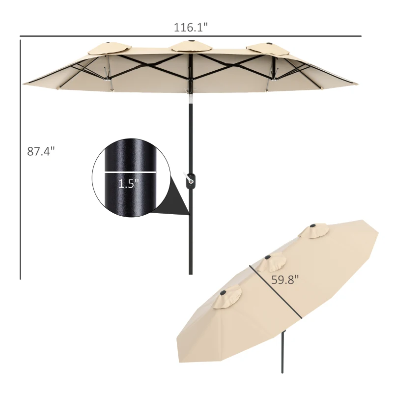 Outsunny Double Sided Patio Umbrella, 9.5' Large Outdoor Market Umbrella with Push Button Tilt and Crank, 3 Air Vents and 12 Ribs, for Garden, Deck, Pool, Brown(m-3)