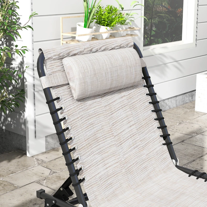 Outsunny 2 PCs Folding Lounge Chairs, Adjustable Chaise Lounges with Headrest for Camping, Hiking, Cream White