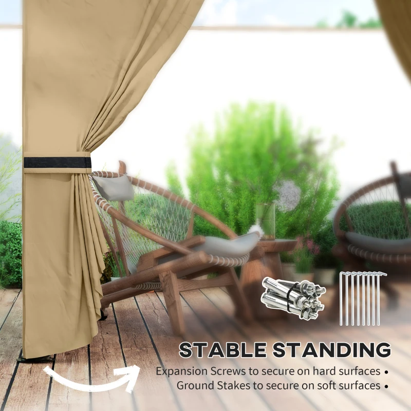 Outsunny 11' x 11' Outdoor Gazebo, Double Roof Patio Gazebo with Curtains, Church Windows, Galvanized Steel Frame, Beige