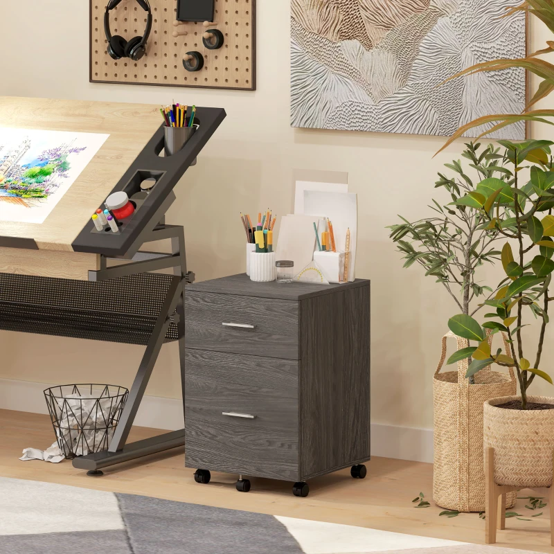 Vinsetto Mobile Filing Cabinet, Vertical File Cabinet with 2 Drawers, Wheels, for Letter or A4 File, Grey