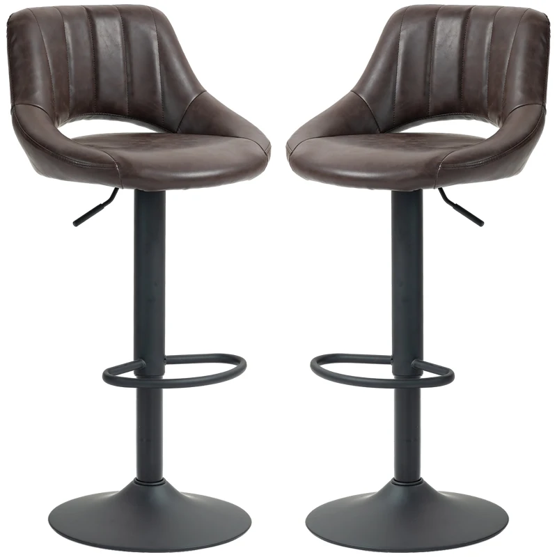 HOMCOM Swivel Bar Stools Set of 2, Faux Leather Upholstered Counter Height Barstools with Round Metal Base
