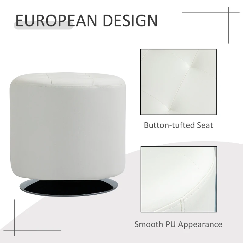 HOMCOM 360° Swivel Foot Stool Round PU Ottoman with Thick Sponge Padding and Solid Steel Base, White