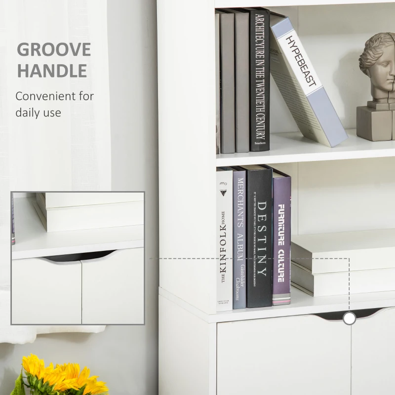 HOMCOM 4-Tier Open Bookshelf with Doors Modern Home Office Bookcase Storage Cabinet for Living Room Bathroom Study, White