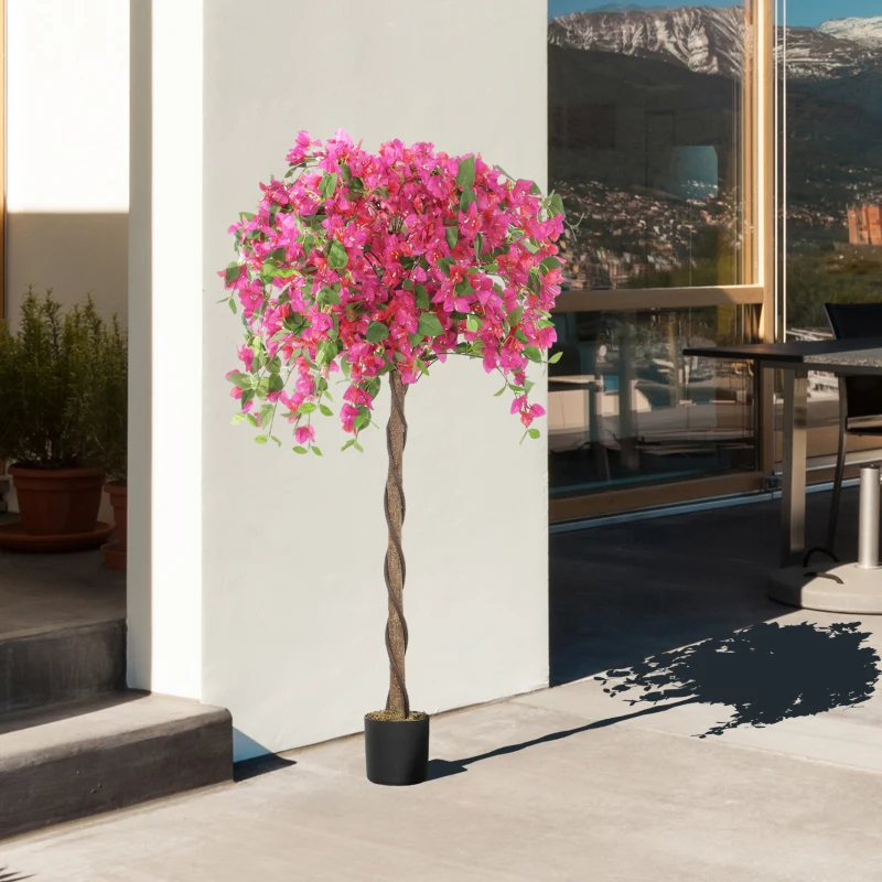 HOMCOM Decorative Artificial Plant, Murraya Flowers in Pot, Fake Plant for Home Indoor Decor, 59 inch, Purple and Red