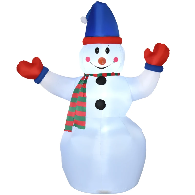 Outsunny 8ft Inflatable Christmas Snowman with Blue Hat and Red Gloves, Blow-Up Outdoor LED Yard Display for Lawn Garden Party