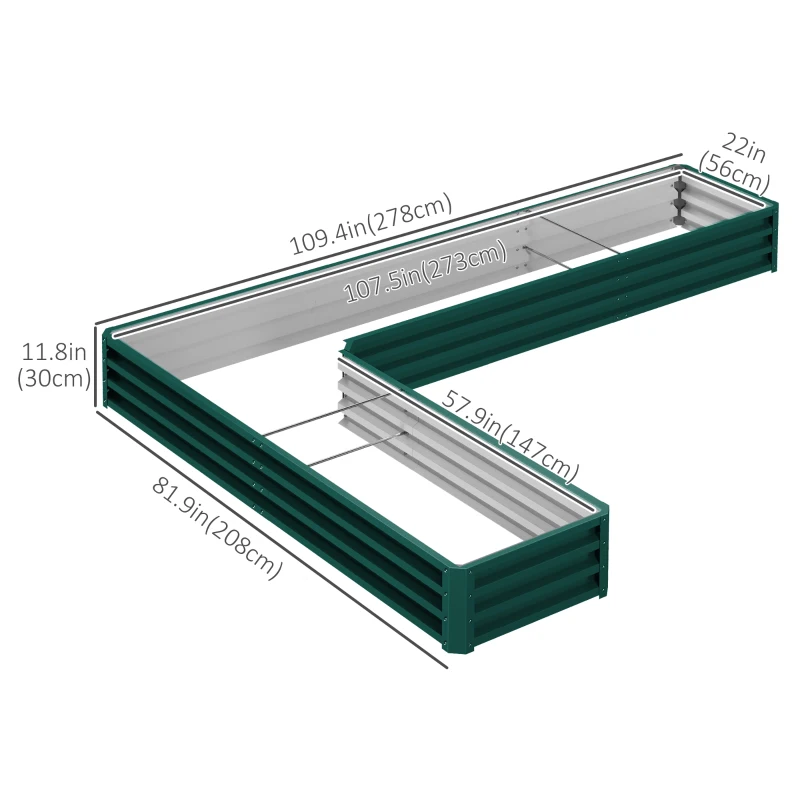 Outsunny Galvanized Raised Garden Bed Steel Planter Box w/ Rods for Vegetables Flowers Herbs, 82" x 109" x 12", Green