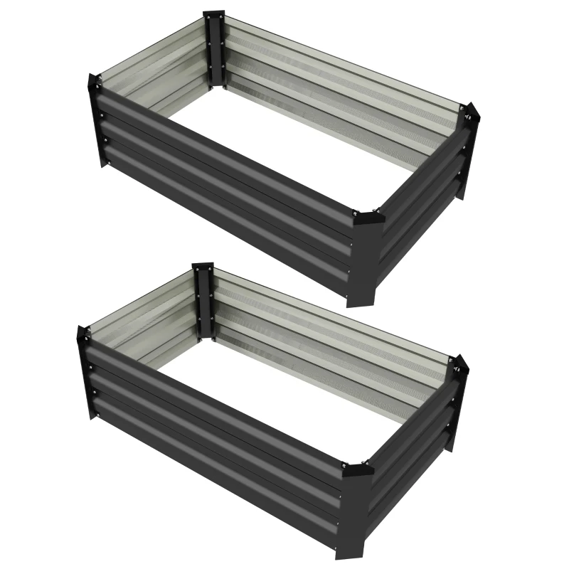 Outsunny Set of 2 Galvanized Raised Beds for Garden, Outdoor Planter Box for Flowers, Herbs and Vegetables, Grey