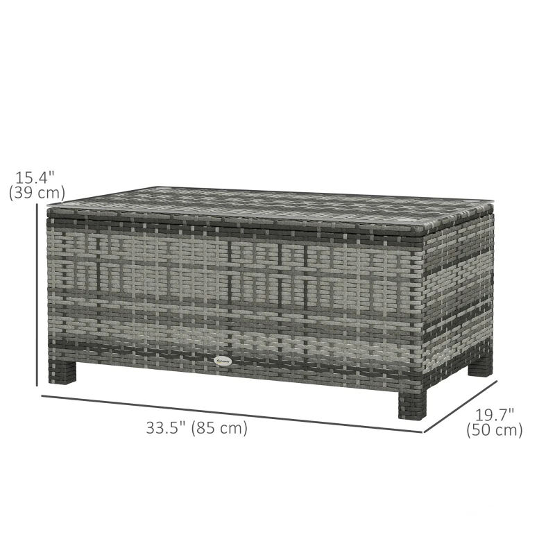 Outsunny Rattan Wicker Coffee Table with Glass Top Outdoor Garden Patio Furniture Brown Tempered