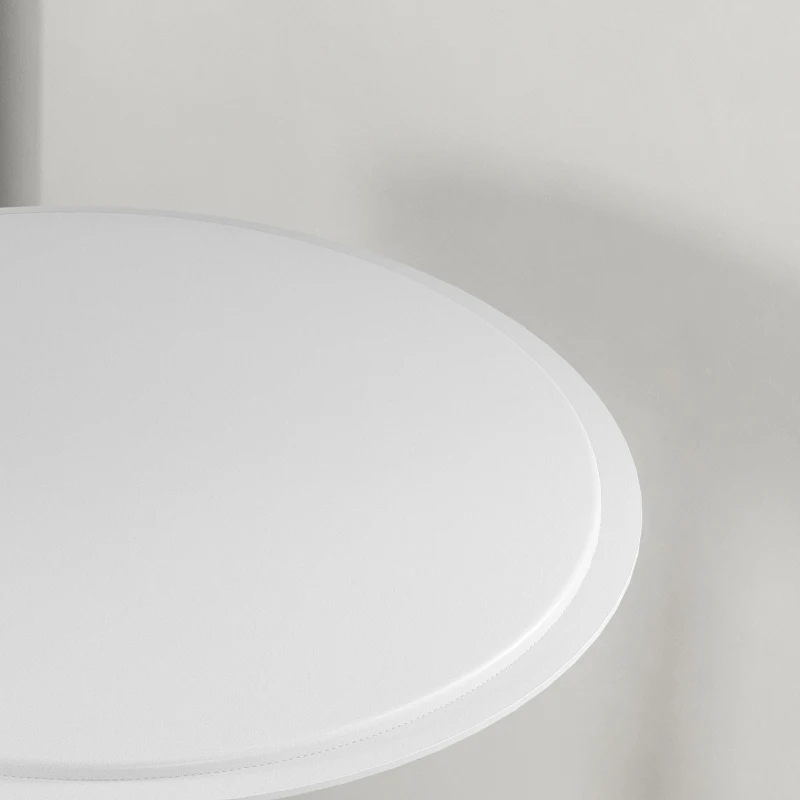 HOMCOM Modern Round Bar Table Adjustment Height Home Pub Bistro Desk Faux Leather Covered Wooden Top Chrome Base White