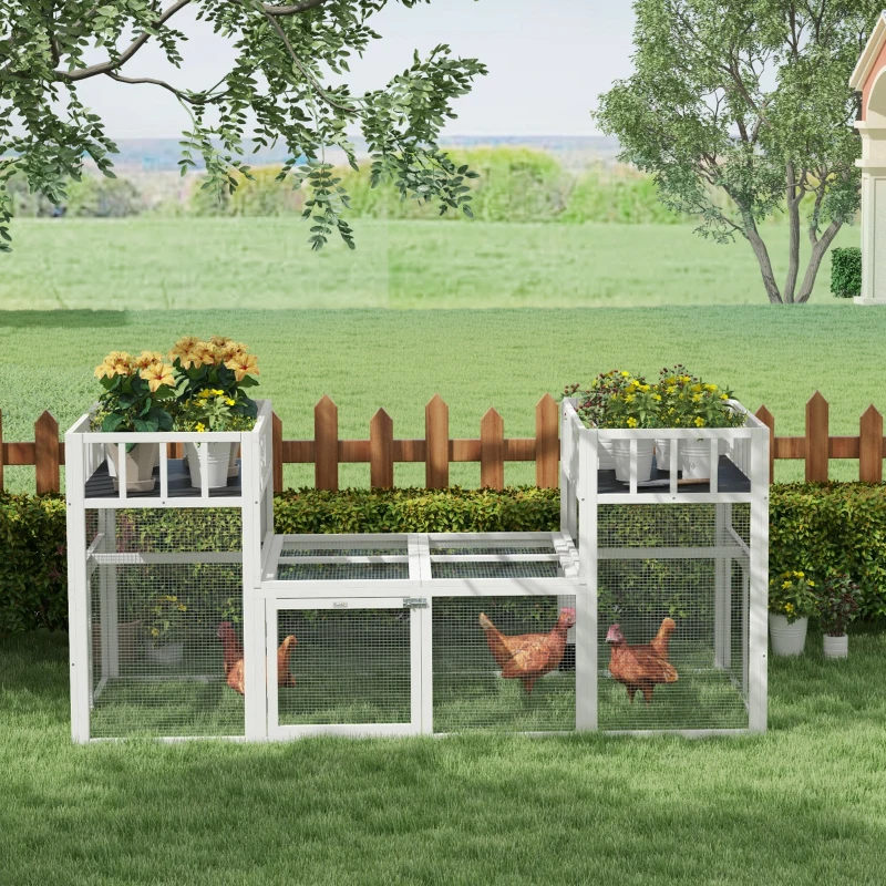 PawHut 7.3' x 3.6' Wooden Chicken Coop Combinable Design with Storage Shelf for 2-4 Chickens, Ducks, Goose, Rabbits, White