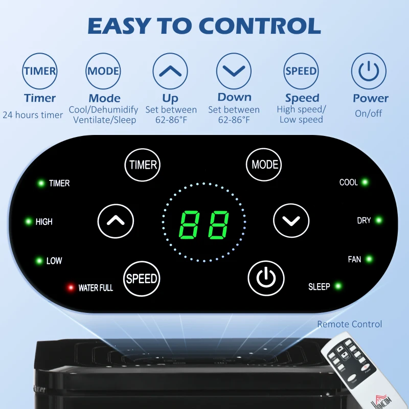 HOMCOM 10000 BTU Portable Air Conditioner Fan w/ Remote for Rooms Up to 441 Sq. Ft., Evaporative Cooler AC Unit Black