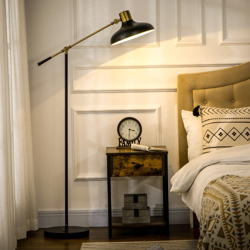HOMCOM Adjustable Floor Lamps for Living Room, Standing Lamp for Bedroom with Balance Arm, Tall Black and Gold Lamp