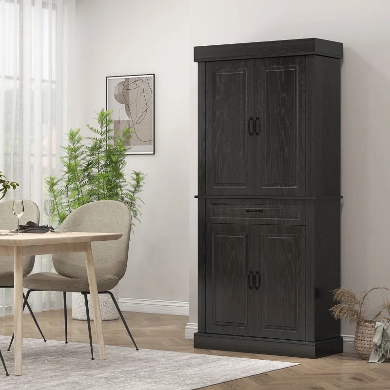 HOMCOM 71" Freestanding Kitchen Pantry with 4 Doors and 2 Cabinets, Tall Storage Cabinet for Kitchen, Distressed Black