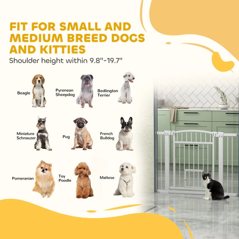 PawHut 30"-41" Extra Wide Walk Through Dog Gate w/ Cat Door, 3-Inch & 5.5-Inch Extension Kits, 30" High