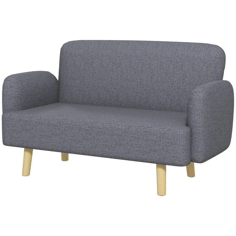 HOMCOM Velvet Feel Fabric 2 Seater Sofa, Small Sofa Loveseat with 8.3" Thick Padding and Wood Legs, Grey