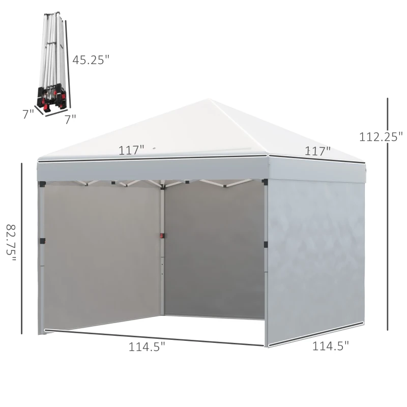 Outsunny 10' x 10' Pop Up Canopy Tent with 3 Sidewalls, Leg Weight Bags and Carry Bag, Height Adjustable, Instant Party Tent Event Shelter Gazebo for Garden, Patio, Cream