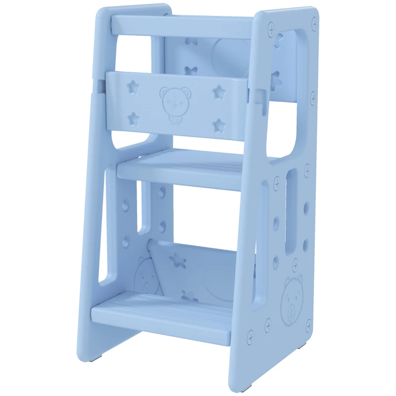 Outsunny Kids Step Stool Adjustable Standing Platform Light Blue
