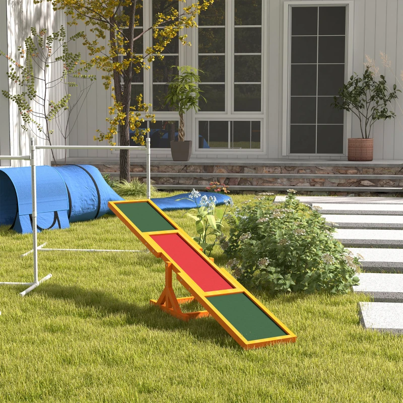 PawHut Wooden Dog Agility Seesaw for Training and Exercise, Platform Equipment Run Game Toy, Weather Resistant Pet Supplies, 71" L x 12" W x 12" H, Natural