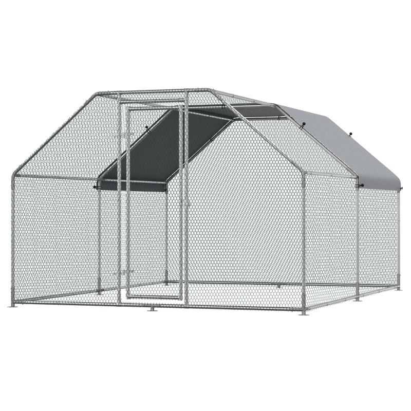PawHut Galvanized Metal Chicken Run Cage Coop with Walk-In