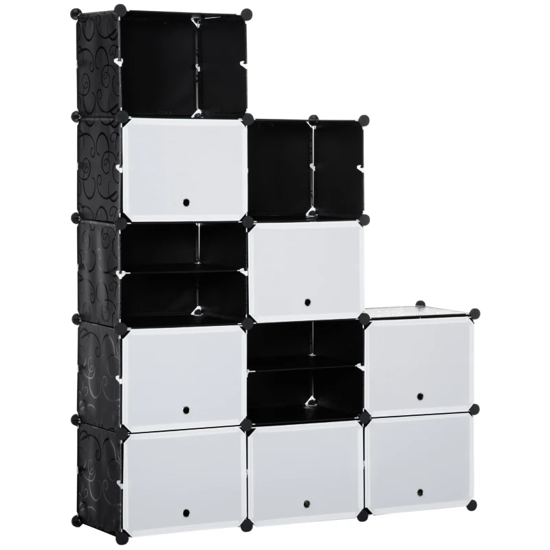 HOMCOM Cube Storage Organizer, 12-Cube Closet Organizer, DIY Modular Storage Cubes, Plastic Bookshelf with Doors for Living Room and Home Office