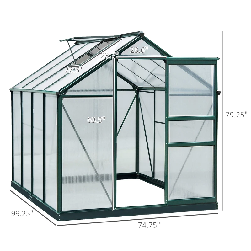 Outsunny 6' x 8' Outdoor Greenhouse with Rain Gutter and Roof Vent for Patio Backyard Dark Green