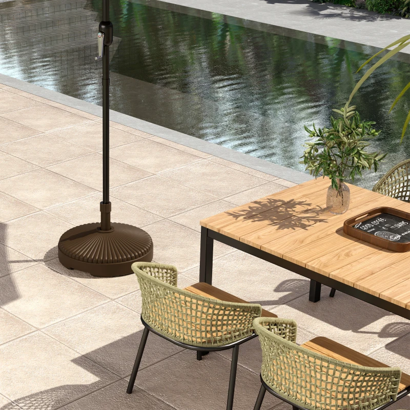 Outsunny Round Plastic Patio Umbrella Base Parasol Holder Outdoor Umbrella Stand, Filled Up to 62lbs with Stand or 51lbs with Water for Garden, Poolside, Brown