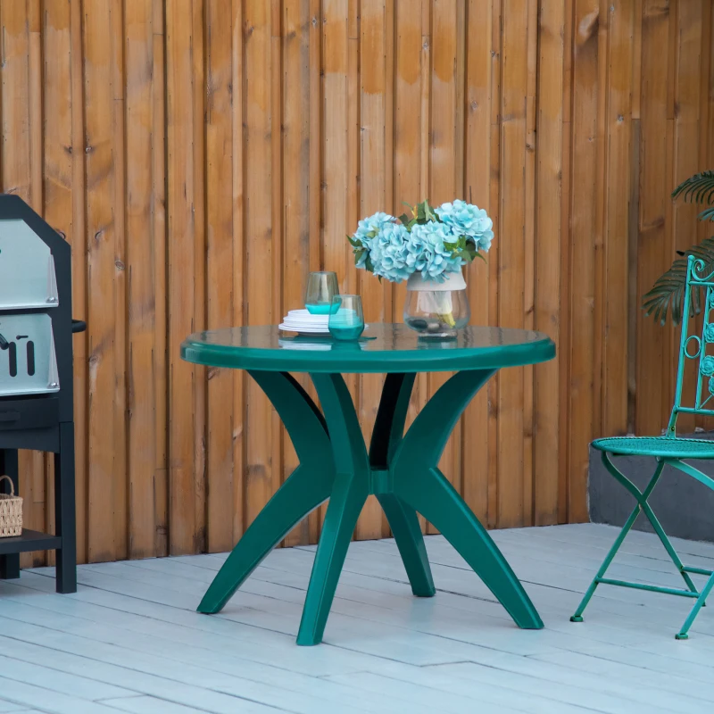 Outsunny 36.25" Dia Round Plastic Patio Table with Umbrella Hole, Outdoor Bistro Dining Table, for Bar, Garden, Backyard, Poolside, Yard, Green