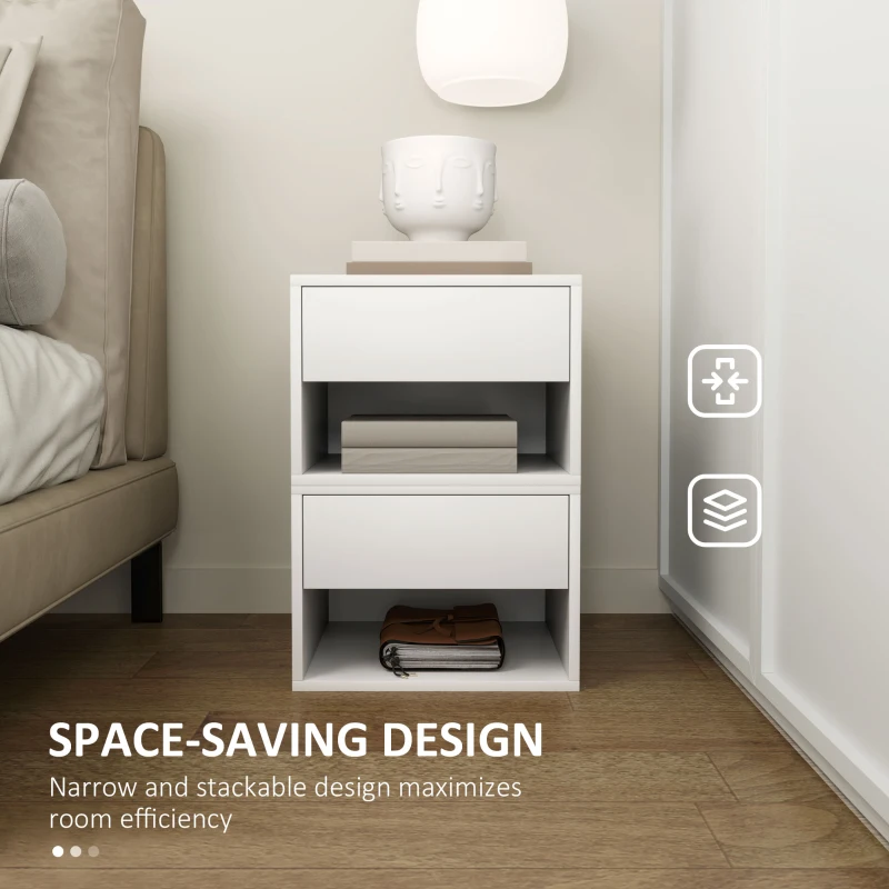 HOMCOM Floating Nightstand Set of 2, Wall Mounted Bedside Table with Drawer for Bedroom, White