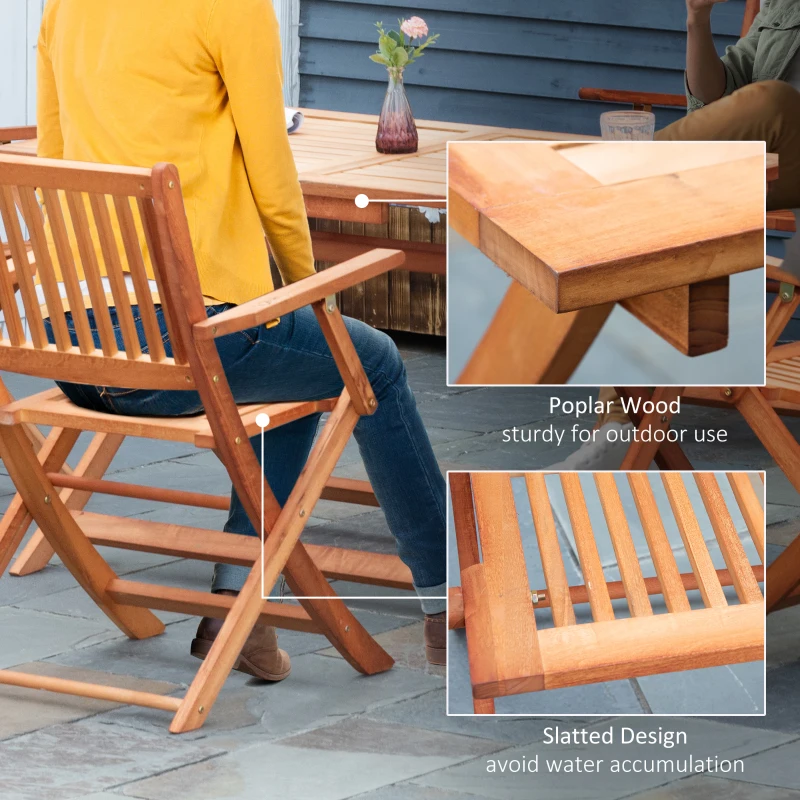 Outsunny 5 Piece Wood Patio Dining Set for 4, Dining Table and Chairs Set, Folding Outdoor Patio Furniture for Patio, Backyard and Garden, Teak