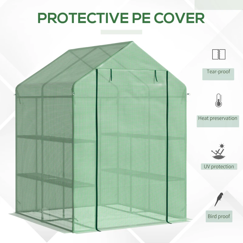 Outsunny 56" x 54" x 74" Walk-in Greenhouse Portable Garden Plant Flower Seed Warm House with 8 Shelves Outdoor Plant Growth Hot House PE Cover Green