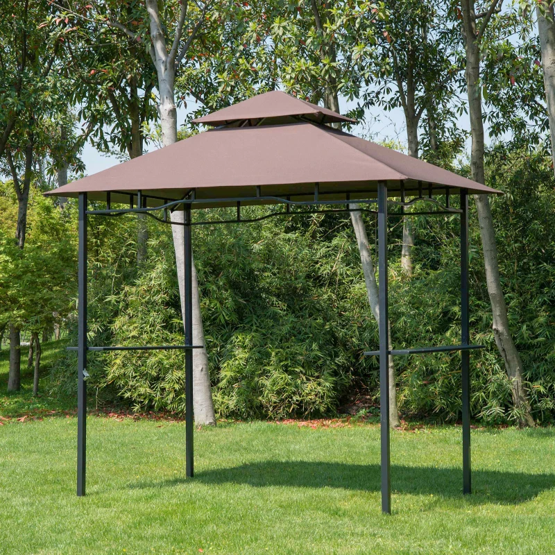 Outsunny 8' x 5' Grill Gazebo with Double Roof, Outdoor BBQ Canopy Gazebo with 2 Side Shelves for Patio Yard Garden Coffee