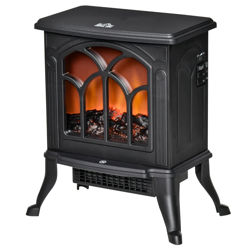 HOMCOM Electric Fireplace Heater, Freestanding Fireplace Stove with Realistic Logs and Flame Effect, 750W/1500W, Black