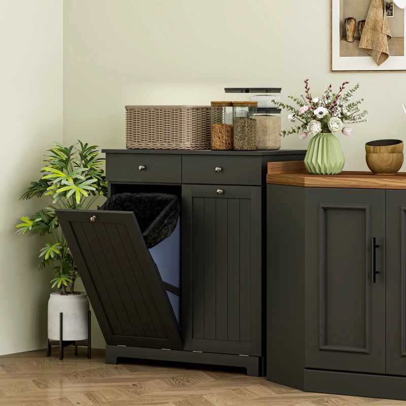 HOMCOM Laundry Hamper Cabinet, Laundry Cabinet with 2 Tilt Out Laundry Baskets and 2 Drawers, Black
